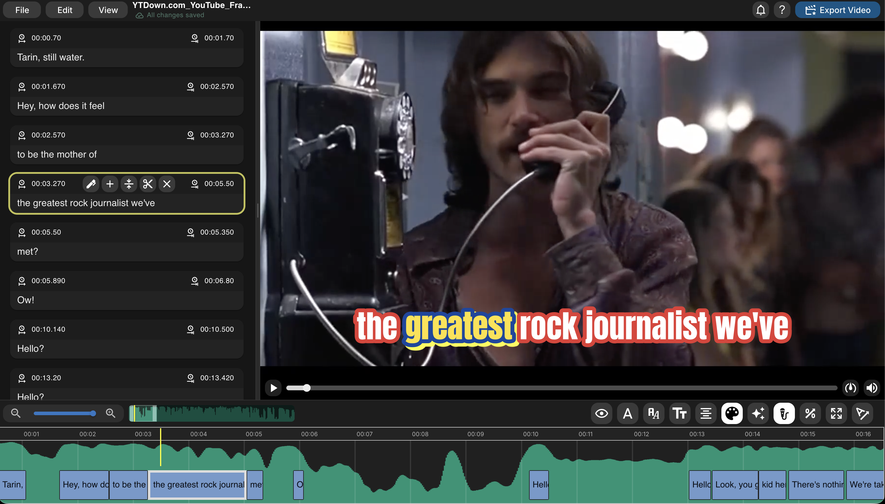 CutCaption editor preview showing video, subtitle timing, and editing controls