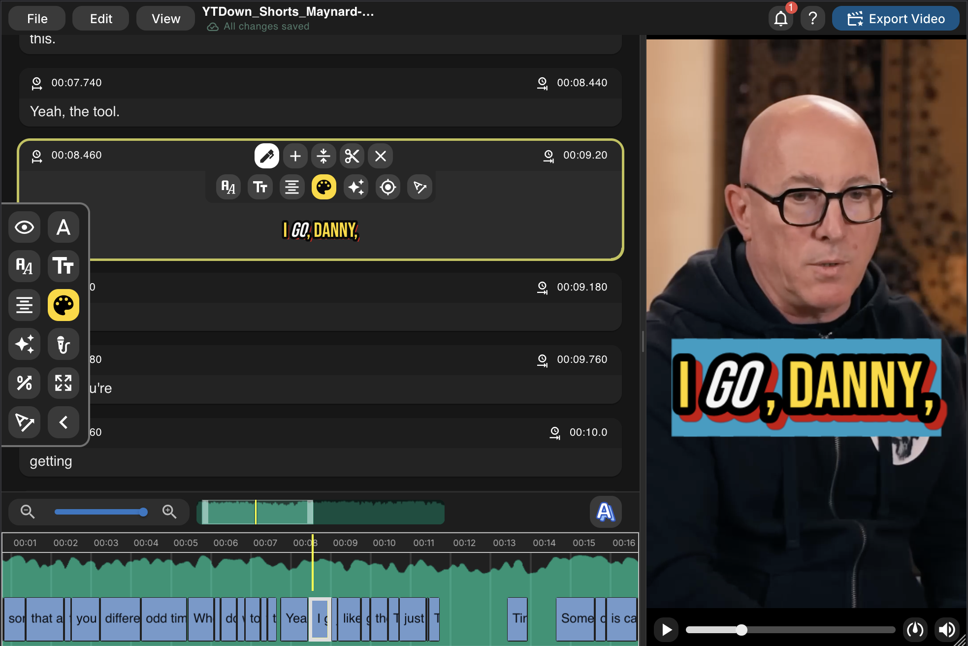 CutCaption editor interface with subtitle controls and video preview